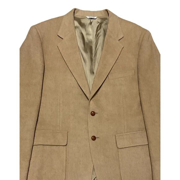 TAN CAMEL HAIR SPORT COAT SZ 43R TAN 100% 2 BUTTON LINED STRUCTURED USA MENS - Picture 2 of 8